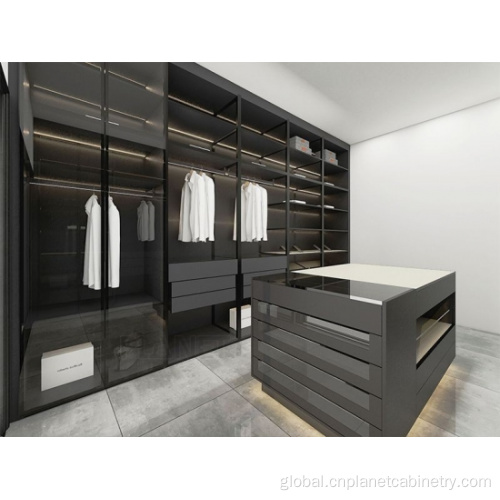 walk in closet MDF Sliding Door Glass Bedroom Walk In Wardrobe Supplier